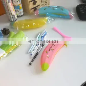 Novelty Cosmetic Pen Stationery Fruit Banana Pencil Bag Silicone Zipper Pouch Fashion Lady Coin Purse thumbnail-1