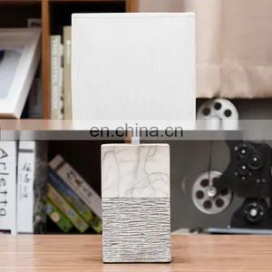 Wholesale Cuboid Pillar Shape Ceramic Base White Marble Modern Nightstand Table Lamp for Hotel Bedside thumbnail-1