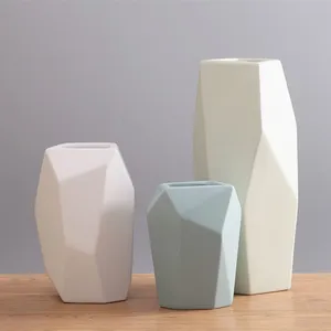 Nordic Style Blue Green White Geometry Fashion Dry Flower Ceramic Vase For Living Room thumbnail-1