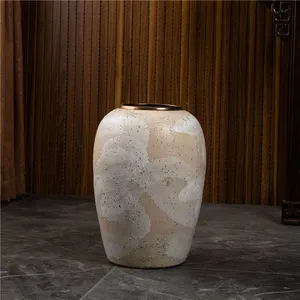 Modern Simple Style Large Yellow Gild Hand Paint Jingdezhen Ceramic Floor Vase For Living Room thumbnail-2