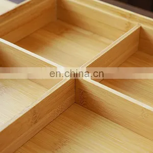 Wooden Tea Tray Snack Container Bamboo Square Table Top Multi Partition Storage Box With Lid thumbnail-4