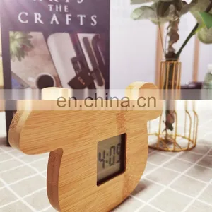 Natural Creative Cartoon Animal Design Desktop Dog Shaped Wooden Digital Alarm Clock thumbnail-3