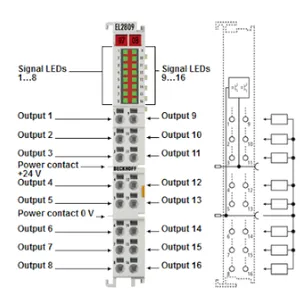Beckhoff EL2809-0015 EtherCAT Digital Output Terminal 16-Channel 24V DC 0.5A With 15µs Input Filter Industrial I/O Module thumbnail-2