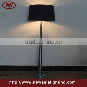 Chrome Steel Stem Tapered Base Body Tapered Shade Floor Lamp thumbnail-1