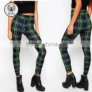 Striped in Check Print Stretch Knit Skinny Women Legging thumbnail-1