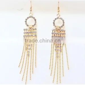 Cheap Jewelry Long Tassels Real Gold Plated Rhinestone Earrings thumbnail-5