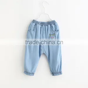 Girls Jeans 2016 Spring New Style Haroun Pants Kitten Embroider Closed Foot Trousers Kids Pants thumbnail-4