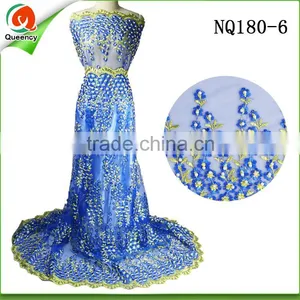 NQ180-7 Orange Nigeria Fabric Tulle Net Lace Fabric With Pearls thumbnail-5