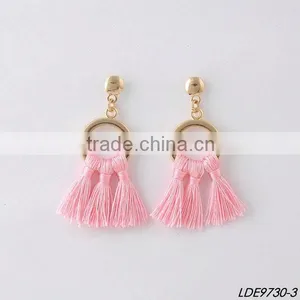 Gold Hoop With Colorful Silk Tassel Adorable Summer Fashion Earrings thumbnail-3