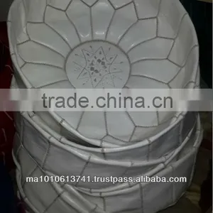 White Handmade Moroccan Leather Pouffe Ottomans Pouf thumbnail-1