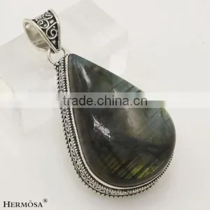 925 Sterling Silver Fashion Jewel Labradorite Gemstone Unisex Pendant 2 1/4'' thumbnail-1