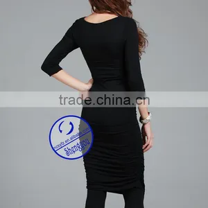 Custom Wholesale Plain Black V-neck Maternity Dresses thumbnail-4