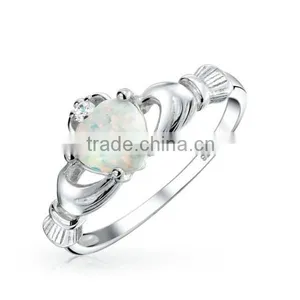 925 Sterling Silver Synthetic White Opal Claddagh Ring thumbnail-1