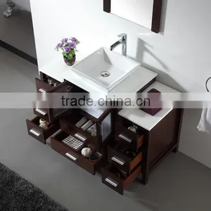 Wooden Bathroom Vanity Bathroom Wash Basin Square Counter Top Ceramic Bathroom Furniture No.3199C thumbnail-4