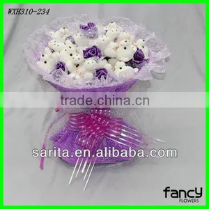 Sweet Love Plush Doll Bouquet 9 Pcs Bears 11 Pcs Purple Rose Artificial Flowers Creative Gifts Valentines Present thumbnail-1