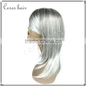 on Sale Popular Silky Straight Silver White Grey Synthetic Hair Wig With High Resistant Fiber Free Shipping thumbnail-5