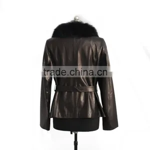 2015 New Fashion Women Leather Coat With Fox Fur Trim Hot Sale thumbnail-2