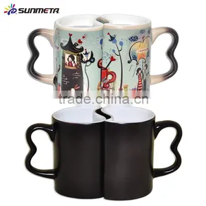High Quality Heart Shape Magic Ceramic Sublimation Couple Mug thumbnail-1