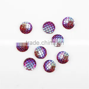 Stock!Jewelry Findings 12mm Round Flat Back ab Color Imitation Fish Scale Resin Rhinestone Bead Cabochon thumbnail-5