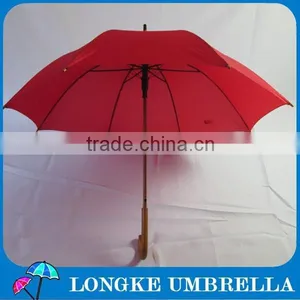 23" Plain Red Color Wooden Shaft Wooden Handle Umbrella ,pongee Fabric thumbnail-1