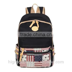 Canvas School Backpack Bag With Leather Trim thumbnail-4
