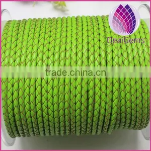 Wholesle Green 3.0mm Braided Real Leather Cord for Jewerly thumbnail-1