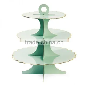 3 Tier Round Cake Cupcake Stand Cake Stand Green With Gold Line Birthday Wedding Party Display thumbnail-1