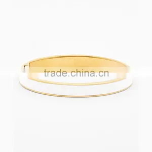 Women Simple Gold Stainless Steel White Enamel Open Bangle thumbnail-1
