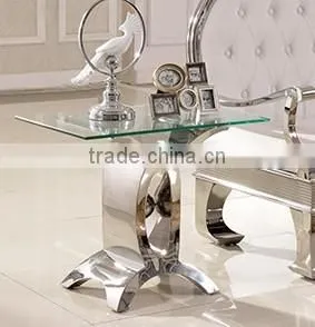 D346 Small Glass Coffee Side Table Stainless Steel End Table thumbnail-2