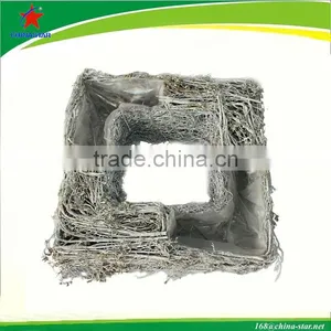 Square Snowy Wicker Wreath With Flower Pot thumbnail-1