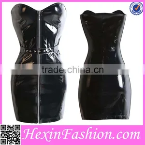 Wholesale Sexy Black Zipper PVC Dress Clothing Leather Bodycon Dress thumbnail-2