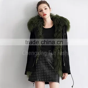 CX-G-P-15 Real Mongolian Lamb Fur Lining Fur Parka Coat for Women thumbnail-2