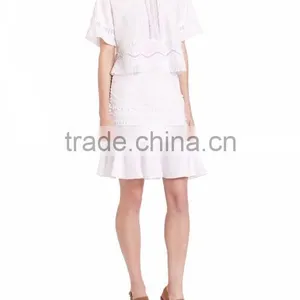 High Fashion Elegant White Knit Skirts Cut Out Crochet Trim Track Midi Skirt For Ladies thumbnail-2