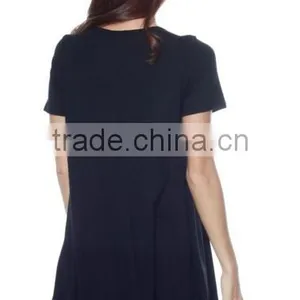 Women Clothing Shortsleeve Loose Flowy Stretch Fabric Knit Crewneck Tunic Dresses for Women thumbnail-2