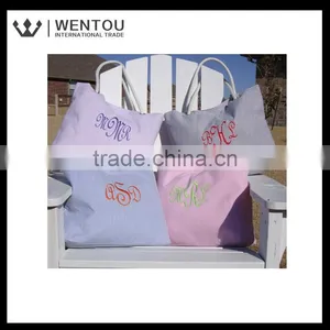 Personalized Custom Monogrammed Cotton Seersucker Tote Bag thumbnail-2