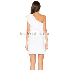 White One Shoulder Elegant Short Simple Ladies Evening Dinner Dresses thumbnail-3