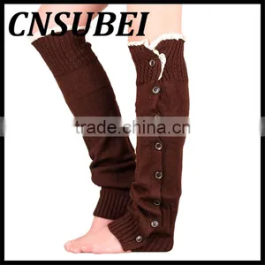 2016 Winter Christmas New Knitting Buttons Lace Boot Liner Acrylic Length Socks Thermal Women thumbnail-3