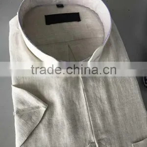 Beige Linen Mandarin Collar Special Buttonhole Mens Casual Dress Shirts thumbnail-1