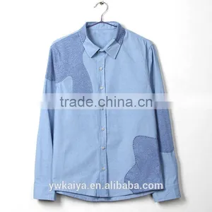 2014 Hot Sale Fashion Leisure Hit Collar Denim Long Sleeve Cheap Fancy Blouse for Women thumbnail-1