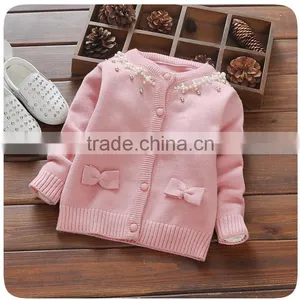 Sweet Baby Girls Cotton Sweaters Design With Beads and Bowknots For Children Knitted Cardigan thumbnail-1