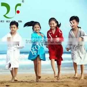 Soft 100% Cotton Pure Color Hooded Bathrobe for Kids thumbnail-1