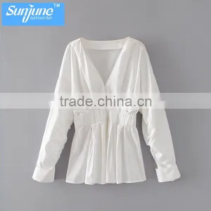 High End Womens 100% Cotton Long Sleeve Plain Fashion Blouse thumbnail-1
