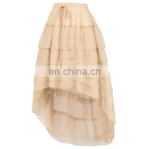 Belle Poque Women Ladies Amelia Steampunk Elastic Waist Ruffled Champange Chiffon Color Cake Skirt BP000227-2 thumbnail-2