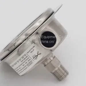100mm Axial Back Connection All Stainless Steel Dual Scale Oil Filled Anti-shock Pointer Pressure Gauge With Edge thumbnail-3