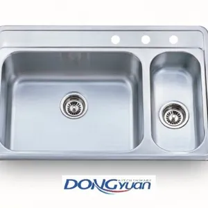 Guangdong Dongyuan Kitchenware UPC Certificated 80/20 Stainless Steel Double Bowl Topmount Kitchen Sinks thumbnail-1
