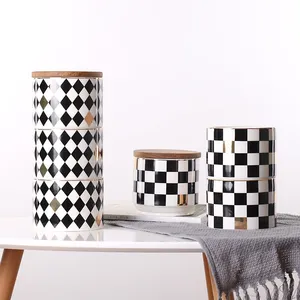 Creative Geometry Rhombus Square Black White Grid Ceramic Canisters Suit For Tea Coffee Sugar thumbnail-1