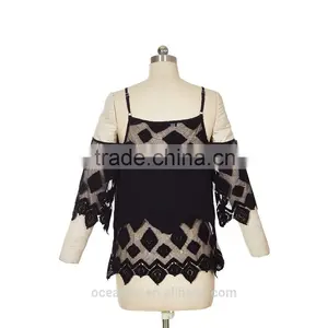 100% Silk CDC With Mesh EMB Tank Top thumbnail-2