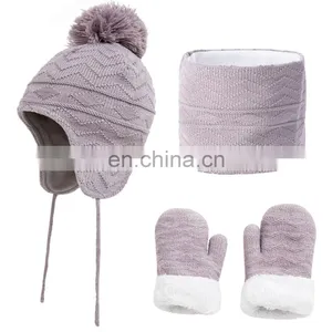 Winter Hats Scarf and Gloves Sets for Kids Toddler Baby Girls Boy Warm Knit Earflap Beanie Fleece Cap thumbnail-5