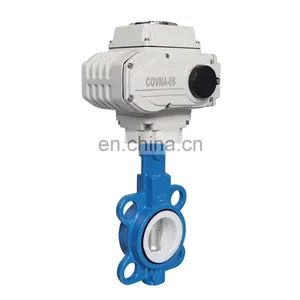 COVNA DN100 PN16 4 Inch 12 Volt PTFE Lined Wafer Type Electric Actuator Butterfly Valve Cast Iron Motorized Electric Butterfly Valve thumbnail-3