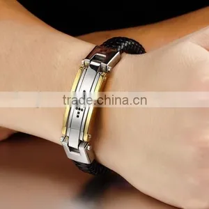 2016 Trendy Genuine Leather Bracelets 316L Stainless Steel Man Bracelet Paypal Accept thumbnail-3